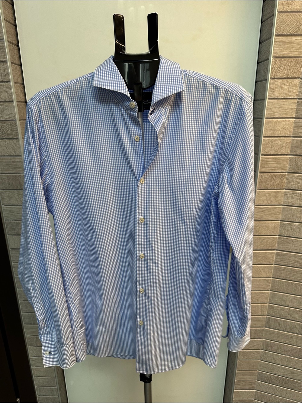 Hugo Boss Slim Fit Blue Micro-Check Gingham Dress Shirt 16.5 32/33